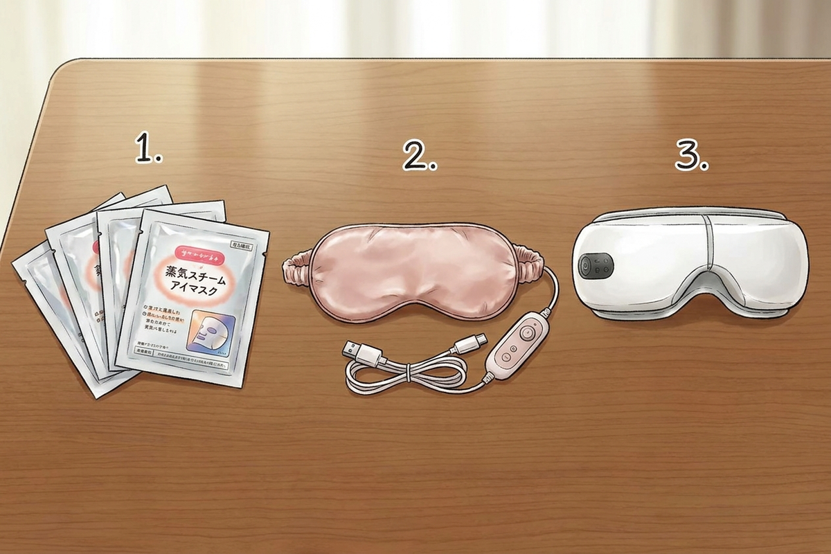 3種類のホットアイマスクを並べた比較写真