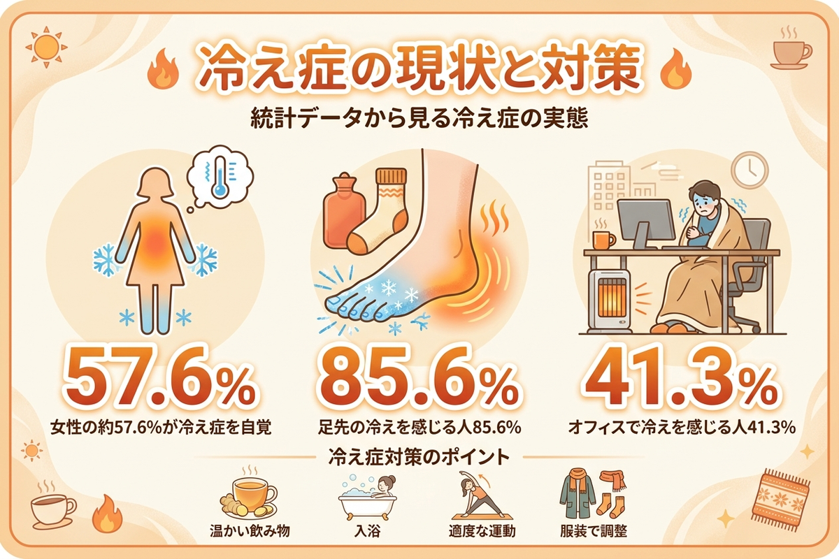 冷え性の統計データを示す日本語のインフォグラフィック