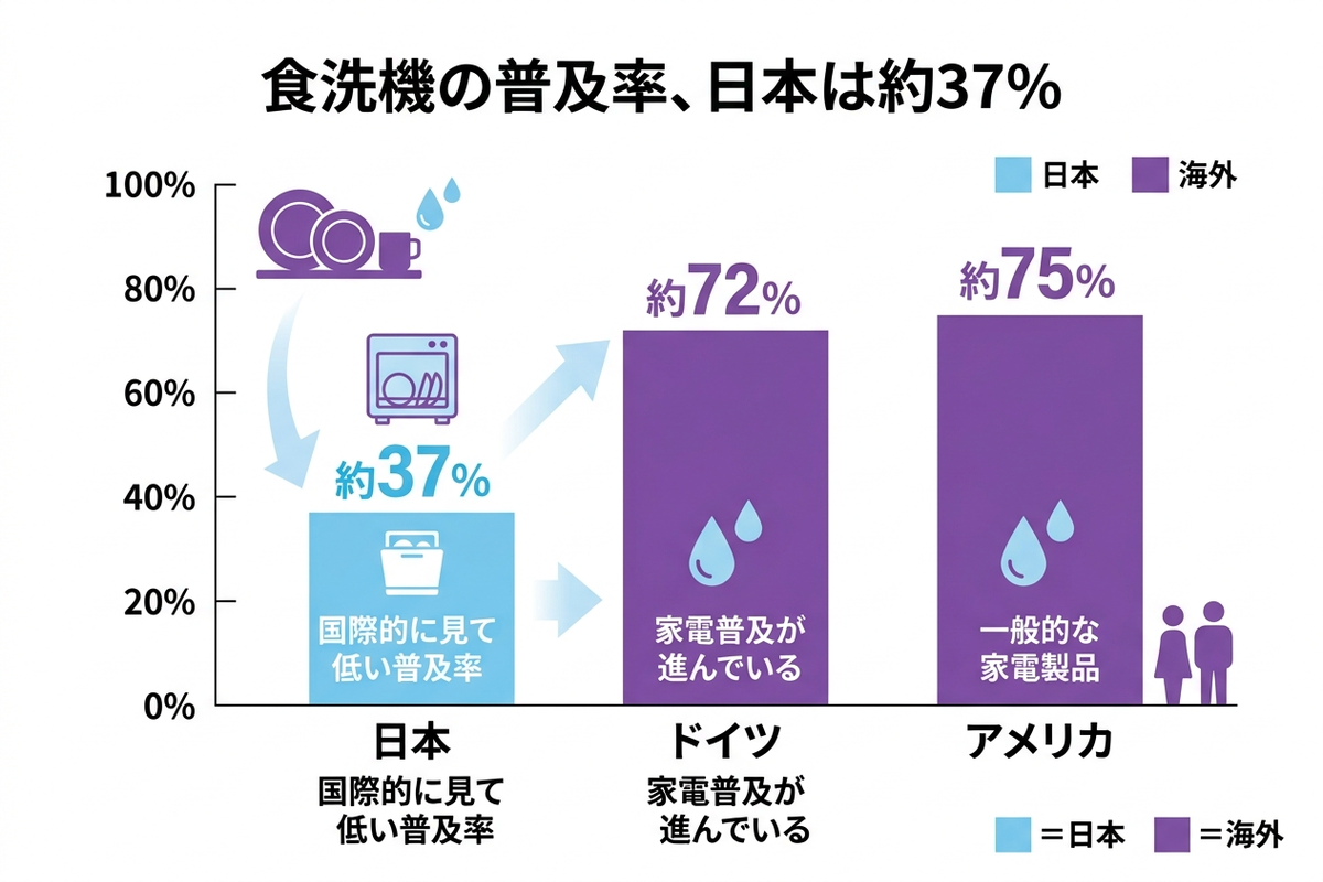 食洗機の普及率、日本は約37%