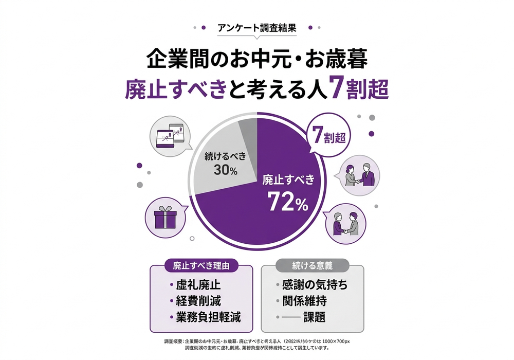 企業間のお歳暮を廃止すべきと考える人は7割超