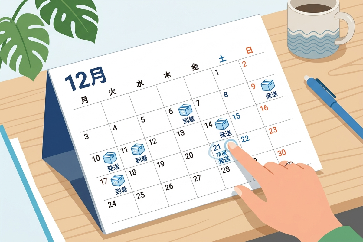 配送時期をカレンダーで確認するイメージ