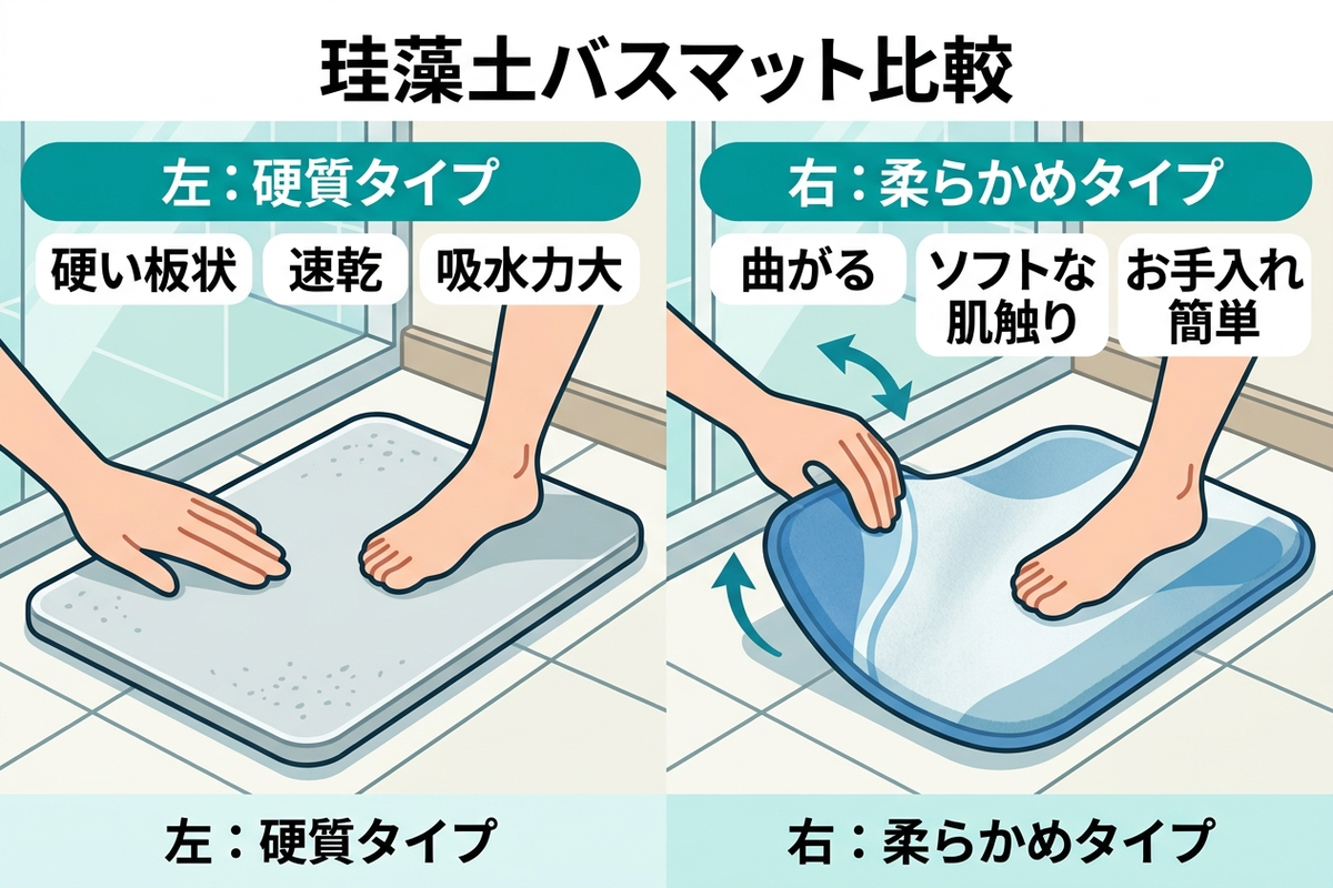 硬質タイプと柔らかめタイプの比較イラスト