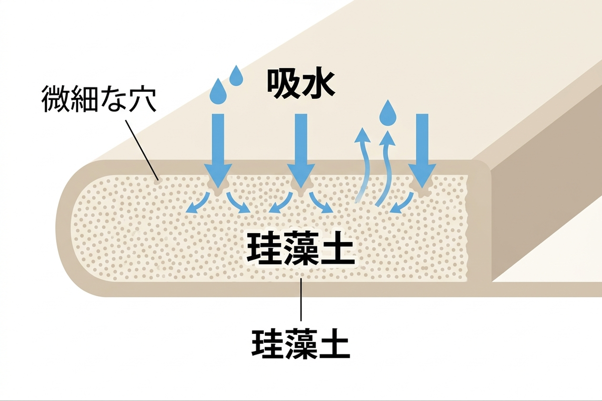 珪藻土の断面構造と吸水の仕組み