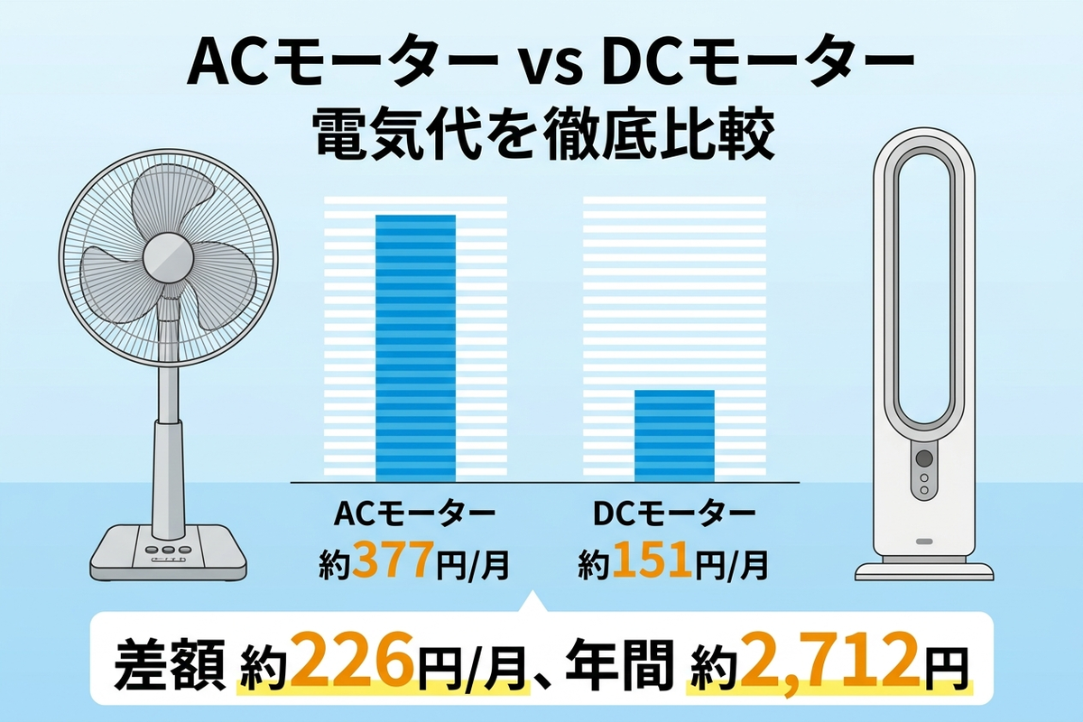 ACモーターとDCモーターの違いと電気代を比較したインフォグラフィック
