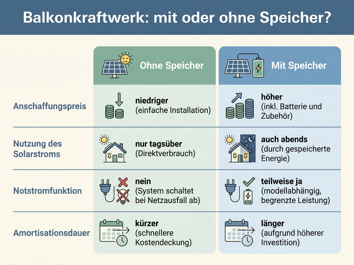 Vergleich: Balkonkraftwerk mit oder ohne Stromspeicher