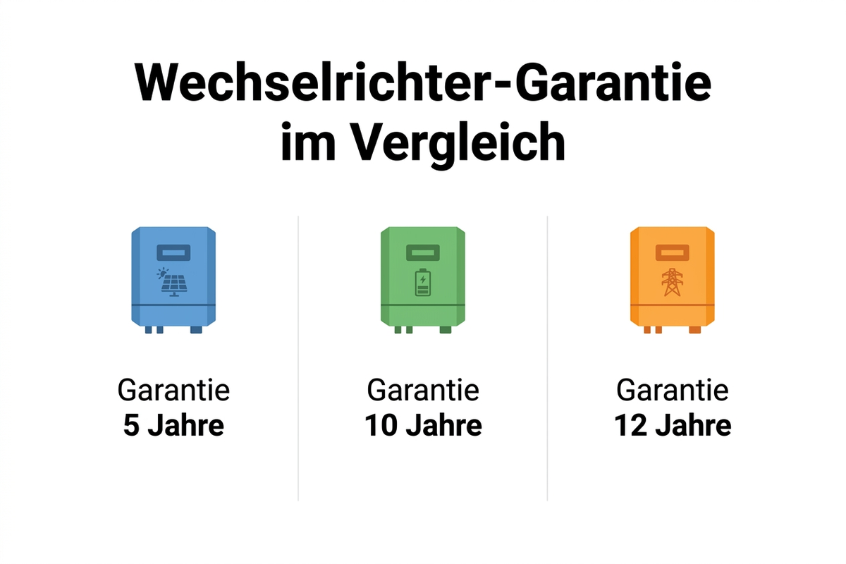 Infografik: Vergleich von Wechselrichter-Garantiezeiten 5, 10 und 12 Jahre