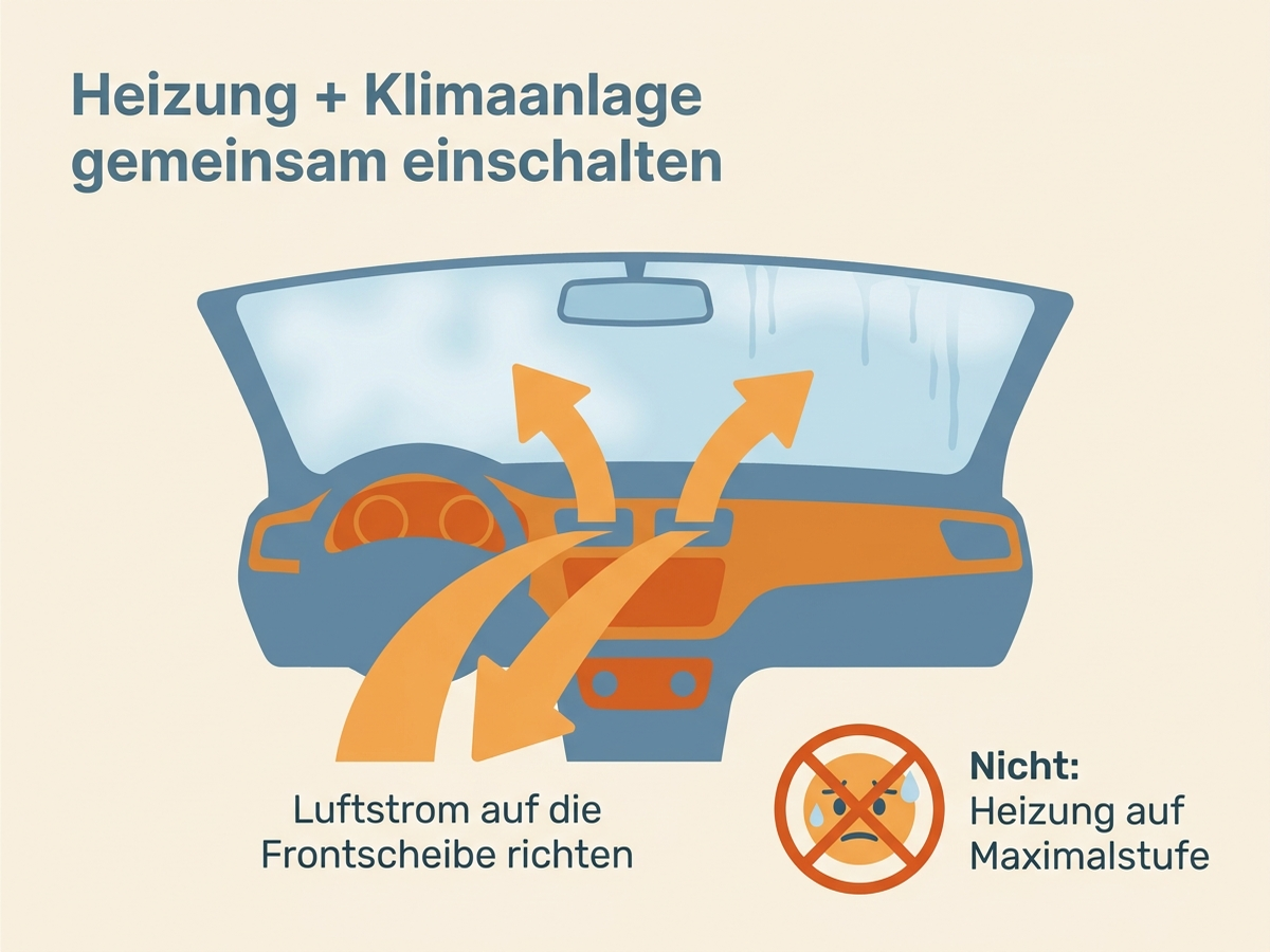 Diagramm: Heizung, Klimaanlage und Lüftungseinstellung gegen beschlagene Scheiben im Zeitverlauf
