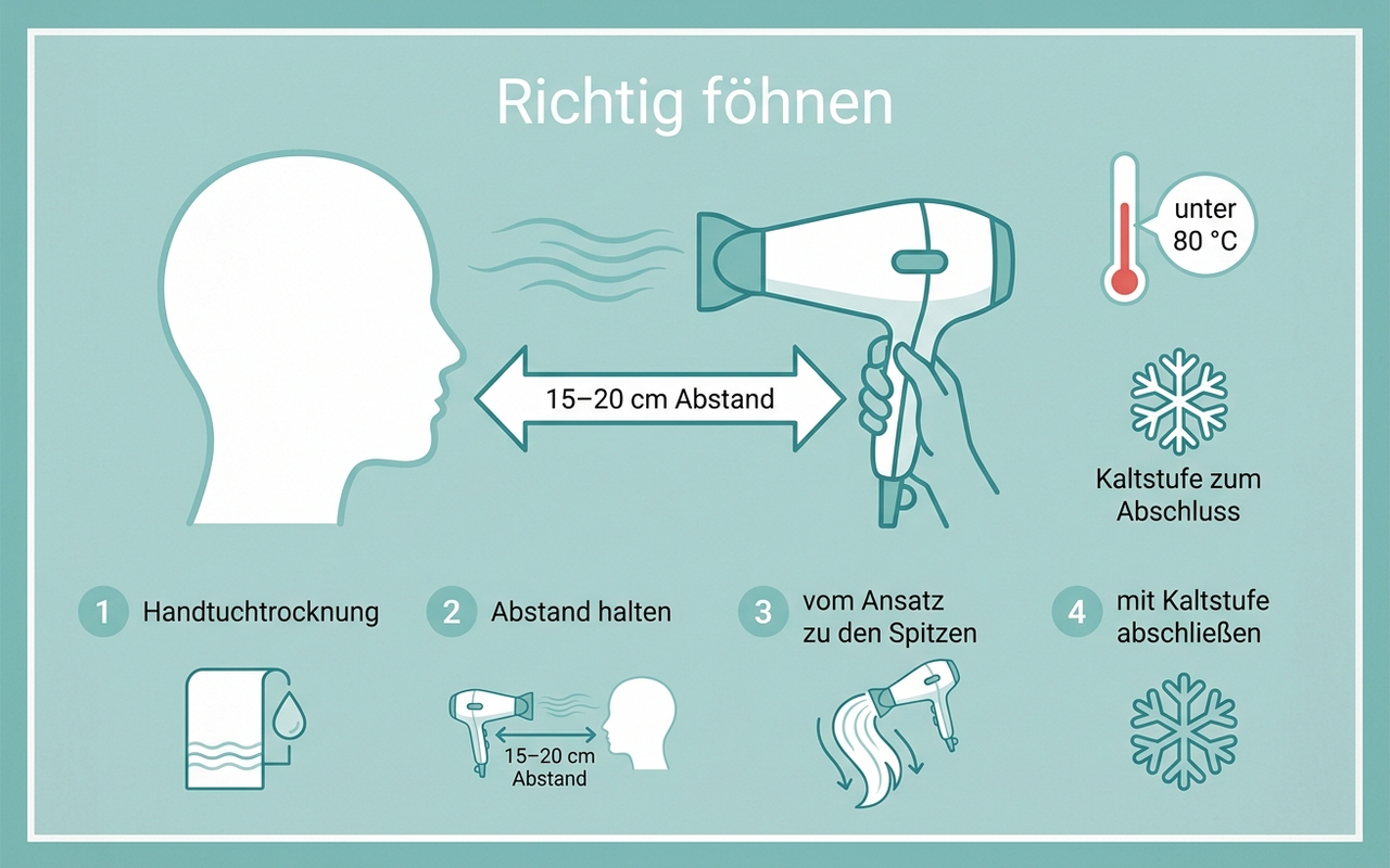 Anleitung: Haar schonend föhnen – Abstand und Temperatur