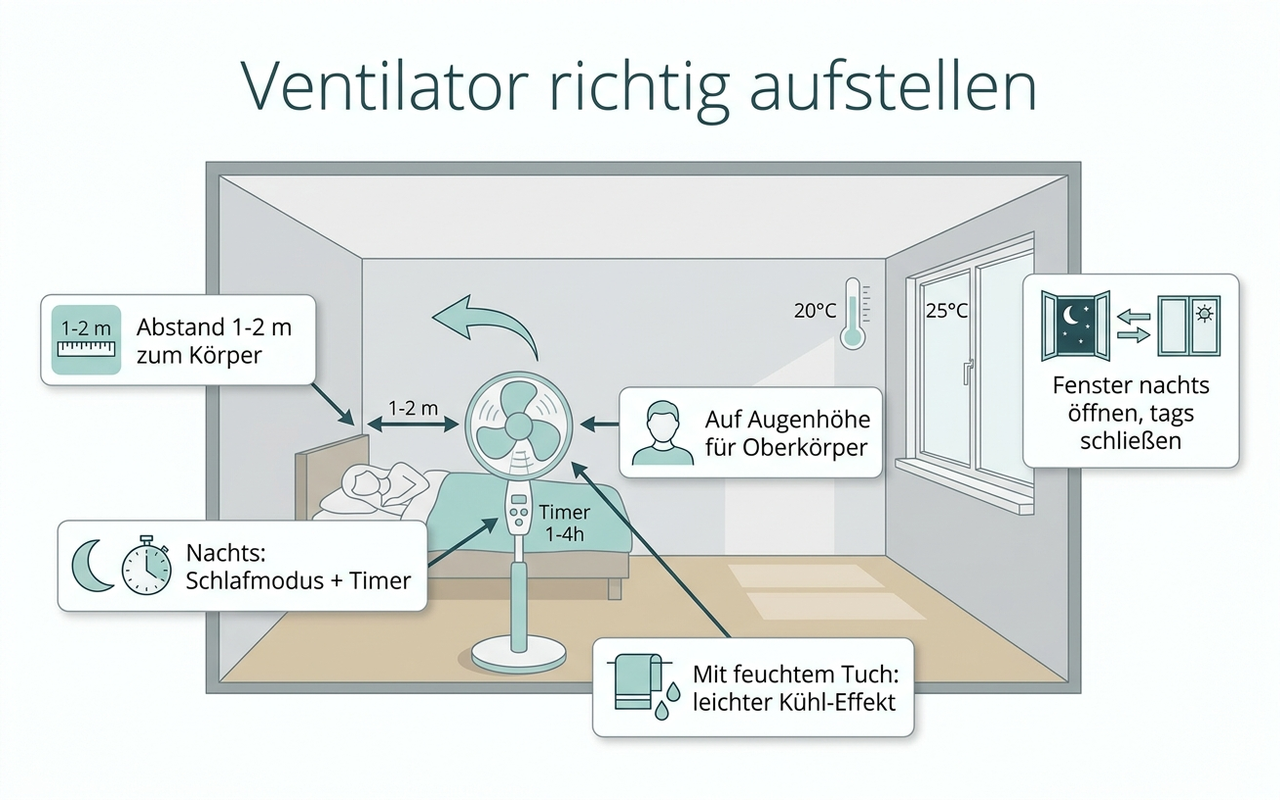 Anleitung: Ventilator richtig aufstellen – Abstand, Nachtbetrieb und Lüften