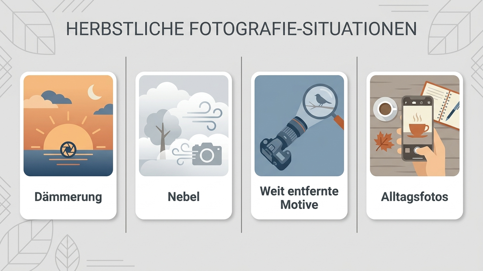 Diagramm zu typischen Herbst-Fotosituationen und passenden Kameraeigenschaften