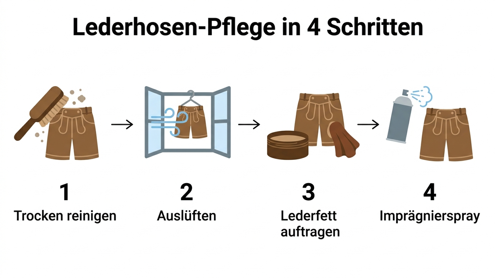 Diagramm: Anwendung von Lederfett und Imprägnierspray an der Lederhose nach der Wiesn