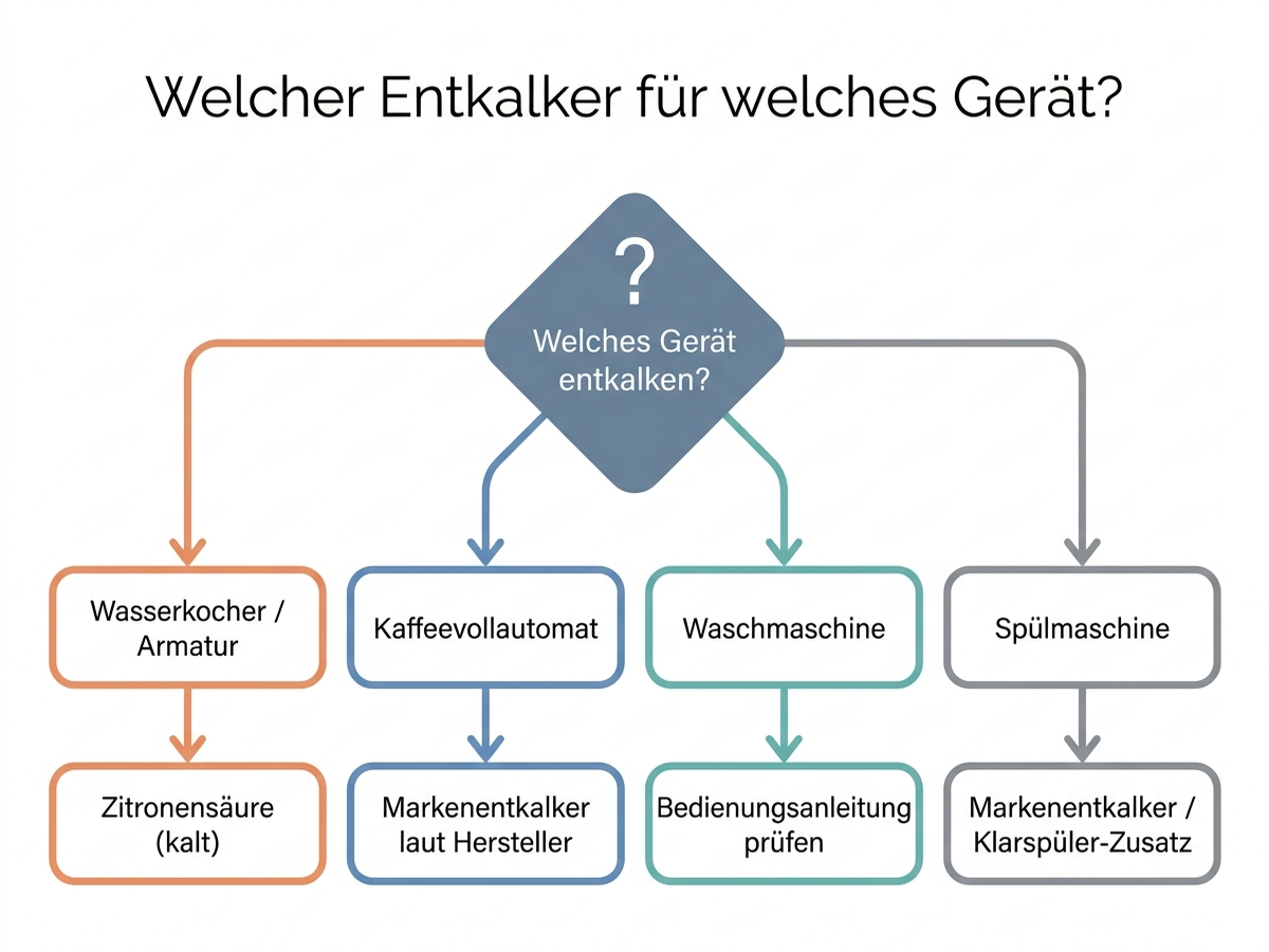 Entscheidungsbaum: Zitronensäure, Essig oder Markenentkalker je Gerät