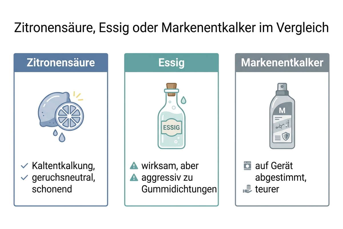 Technischer Vergleich: Zitronensäure, Essig und Markenentkalker