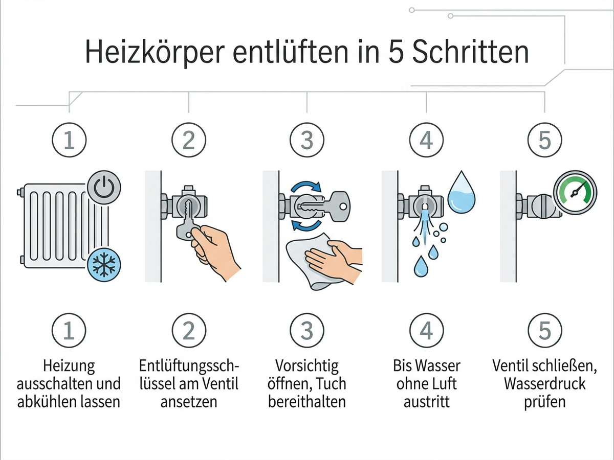 Heizkörper entlüften in 5 Schritten: Anleitungs-Infografik