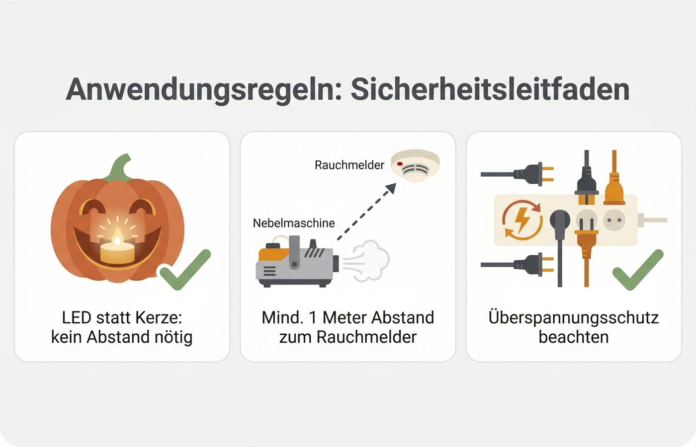 Aufstellregeln: Mindestabstand zu Rauchmeldern, GS-Zeichen und Steckdosenleiste nicht überlasten