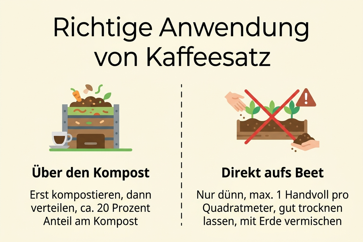Richtige Anwendung von Kaffeesatz im Vergleich: über den Kompost oder direkt aufs Beet