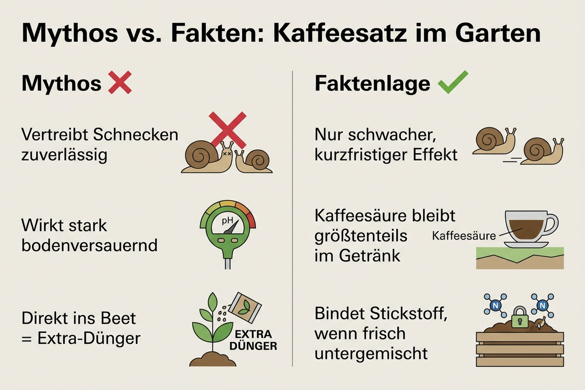 Übersicht: Mythos versus Faktenlage bei Kaffeesatz im Garten