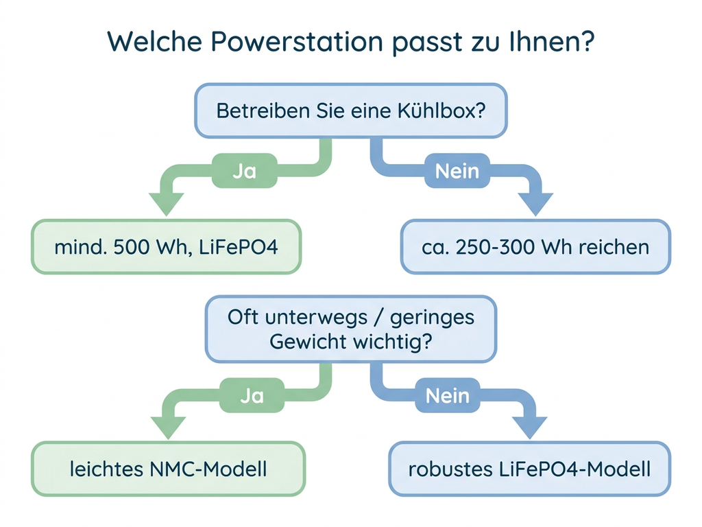 Entscheidungsbaum: Welche Powerstation passt zu Ihnen – mit und ohne Kühlbox, Gewicht und Akku-Typ