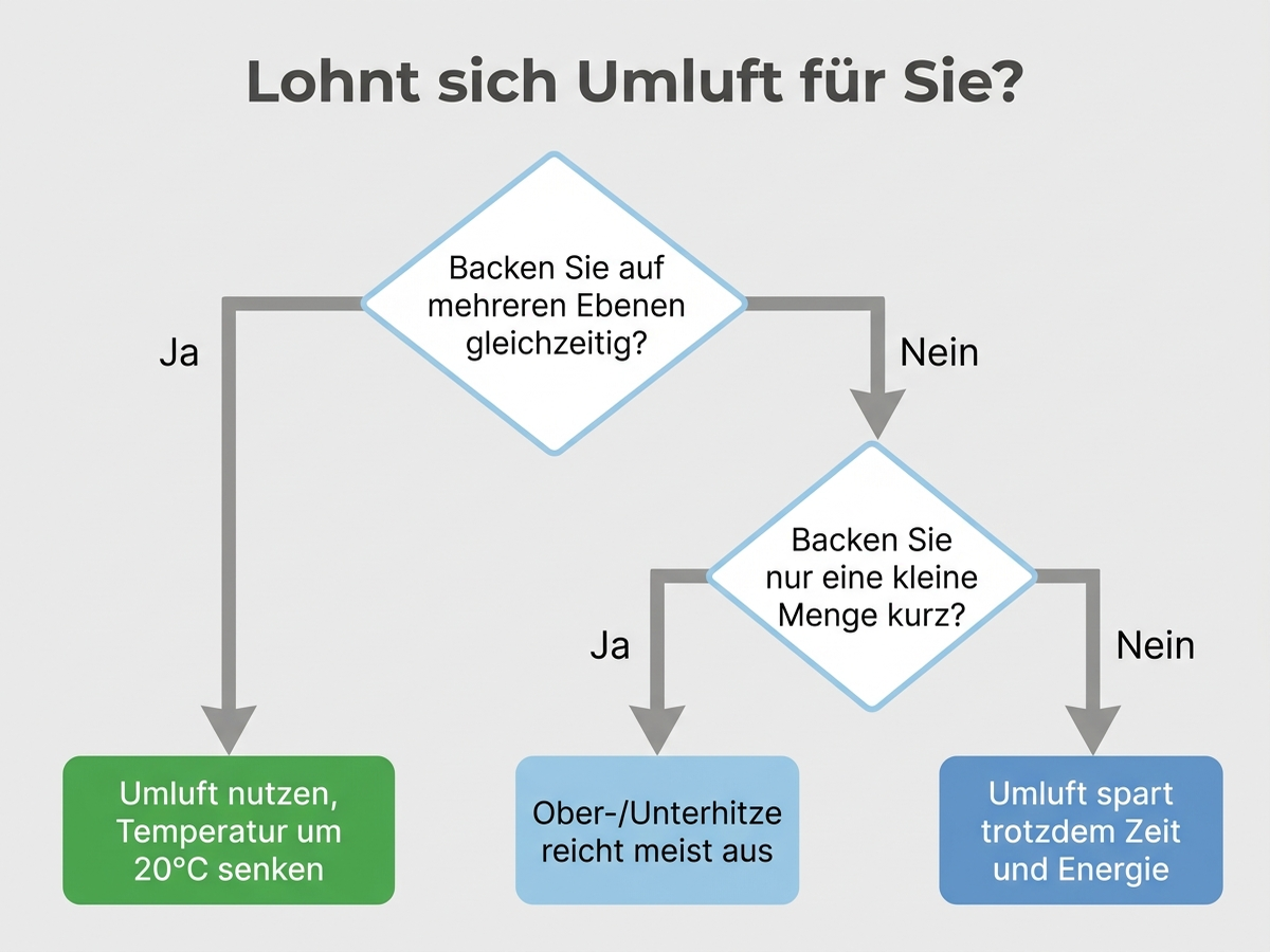 Entscheidungsbaum: Lohnt sich Umluft für Sie? Flussdiagramm mit deutschen Beschriftungen