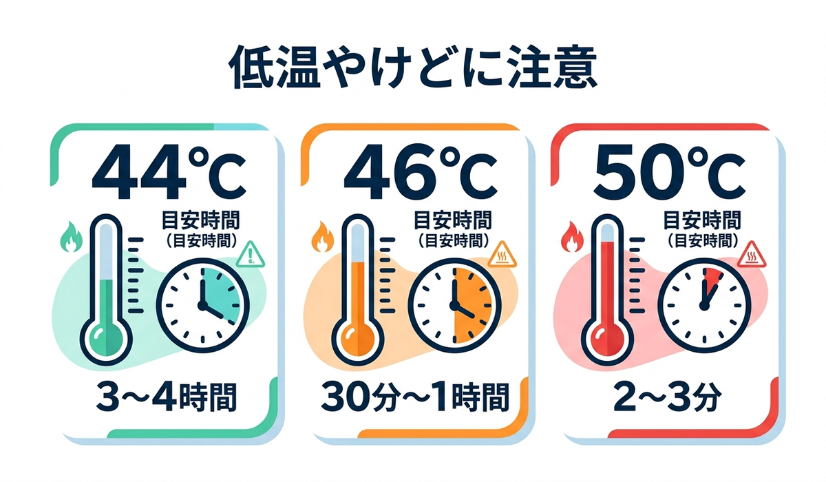 低温やけどの発生温度と時間の目安（44℃・46℃・50℃）