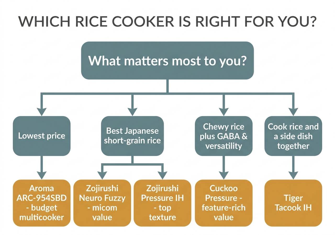 Decision flowchart for choosing the right rice cooker