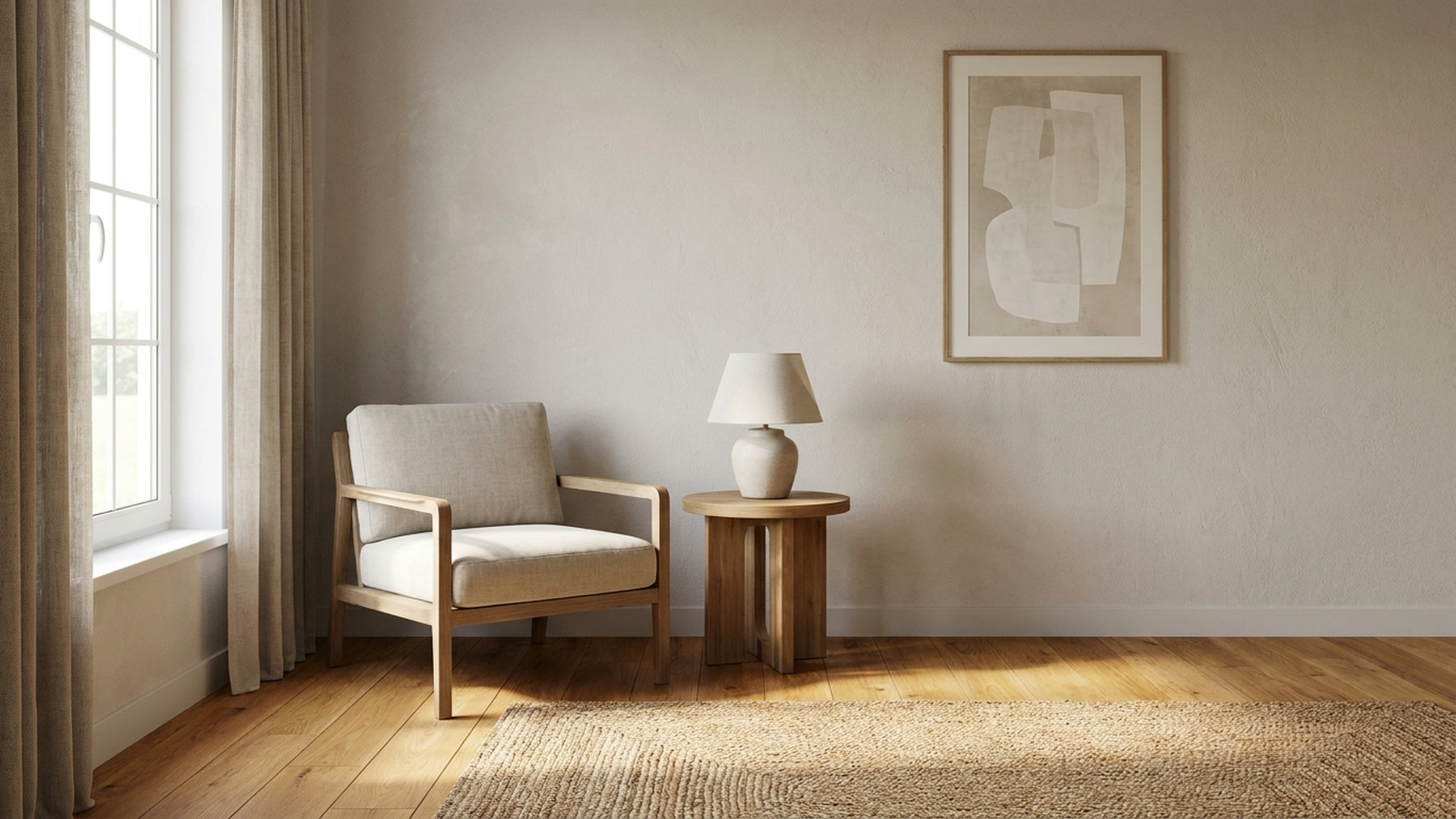 A simple, uncluttered hard-floor living room corner in soft natural light, no people, no visible text