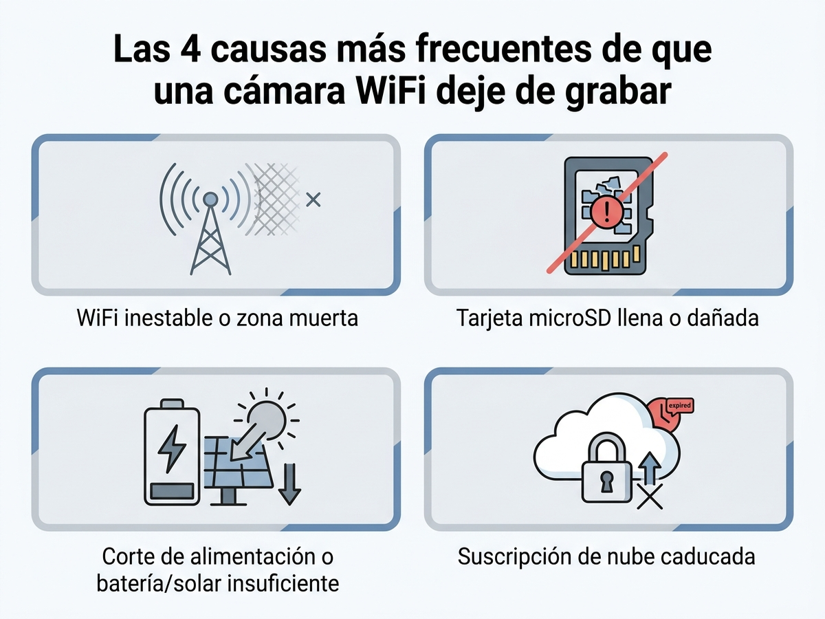 Las cuatro causas más frecuentes de que una cámara WiFi deje de grabar
