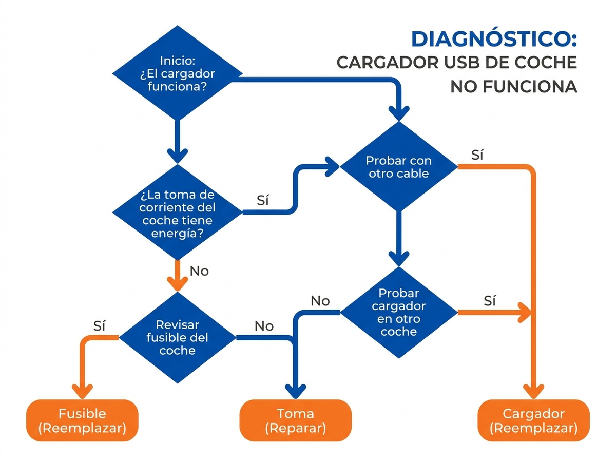 Árbol de decisión: fusible, toma o cargador del coche