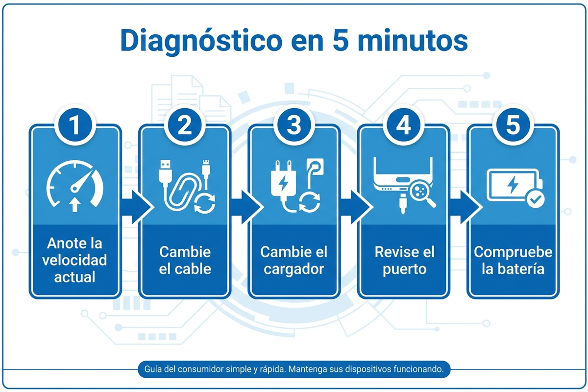 Diagnóstico paso a paso: cable, cargador o batería