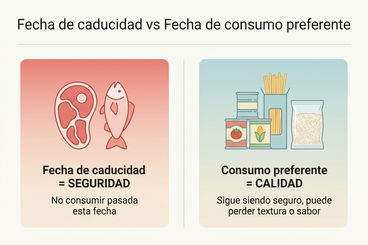Comparación entre fecha de caducidad y fecha de consumo preferente