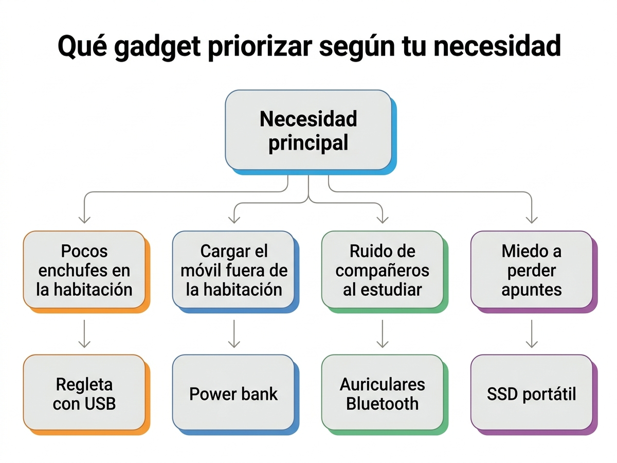Árbol de decisión de gadgets para estudiantes según presupuesto y necesidad