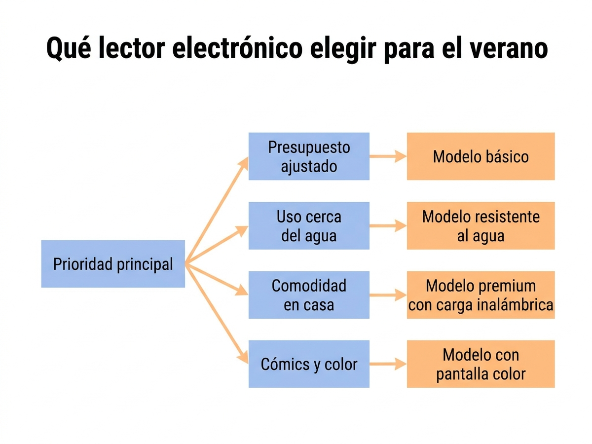 Árbol de decisión para elegir Kindle según uso en playa