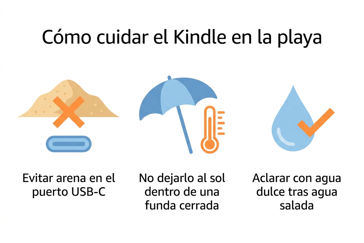 Guía de cuidados del Kindle en la playa: arena, calor y agua