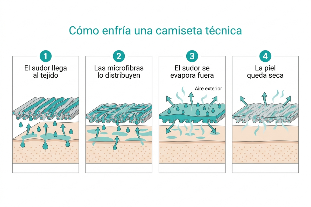 Esquema del enfriamiento evaporativo de una camiseta técnica