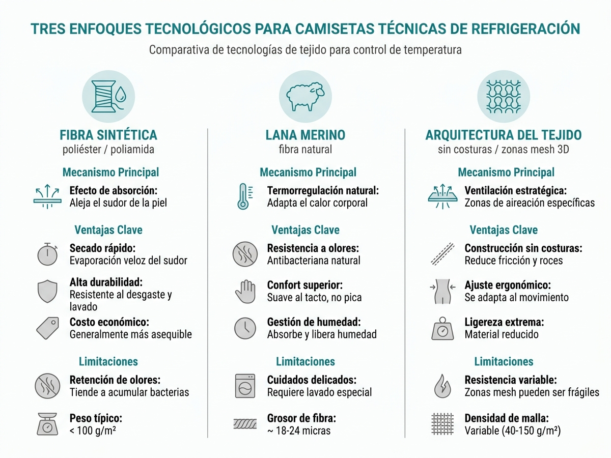 Tres enfoques tecnológicos de las camisetas refrescantes comparados