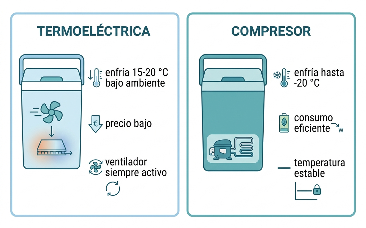 Termoeléctrica frente a compresor: dos tecnologías de nevera portátil comparadas