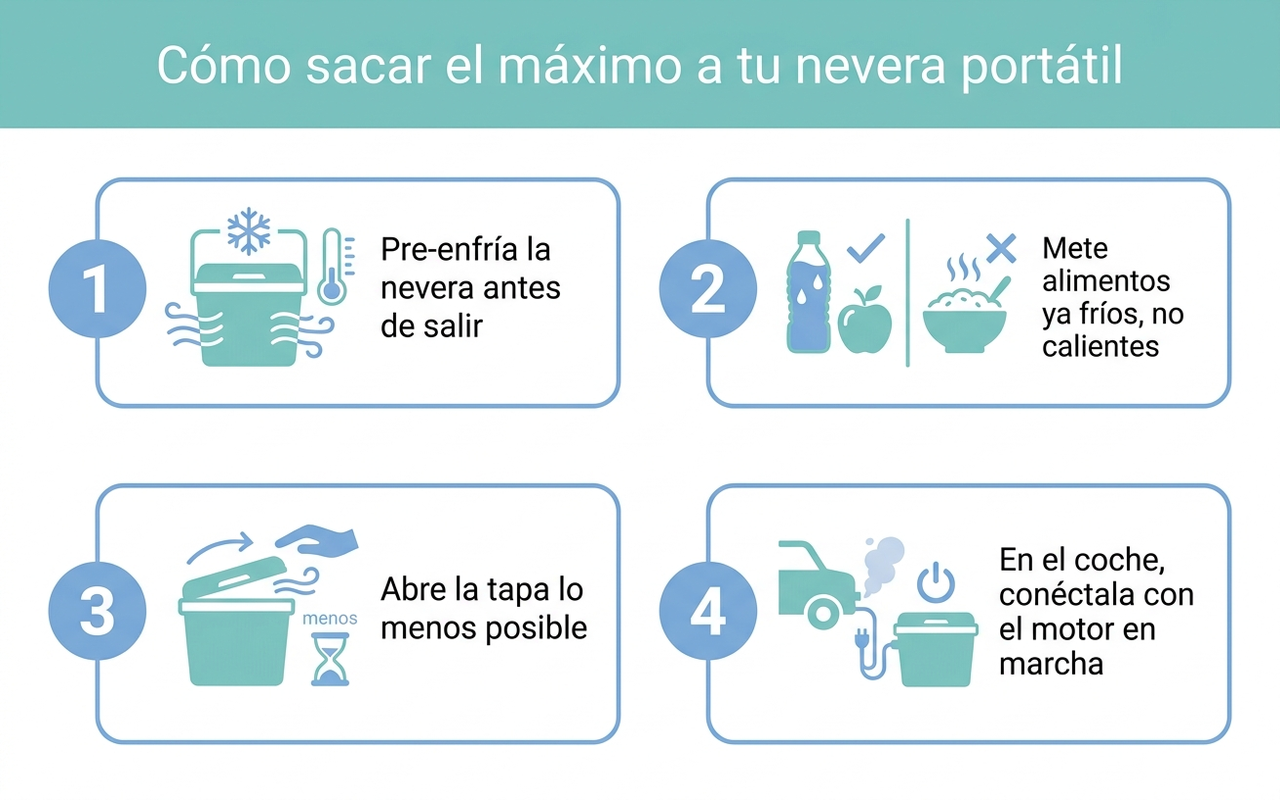 Cómo sacar el máximo a tu nevera portátil: cuatro pasos