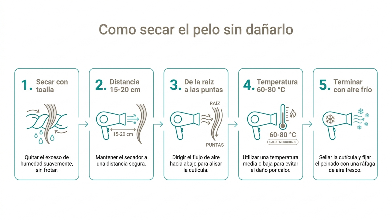 Cómo secar el pelo sin dañarlo: distancia y temperatura