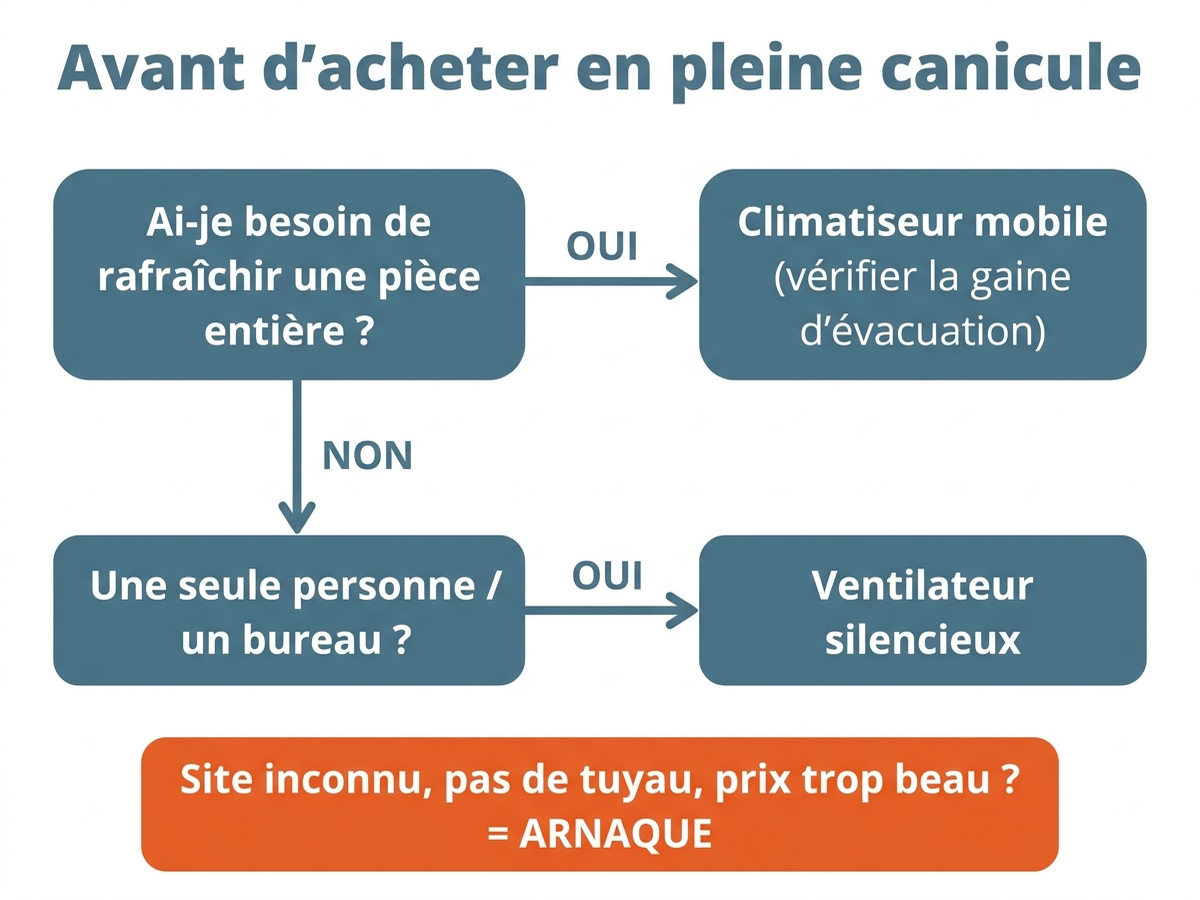 Arbre de décision avant d'acheter en pleine canicule