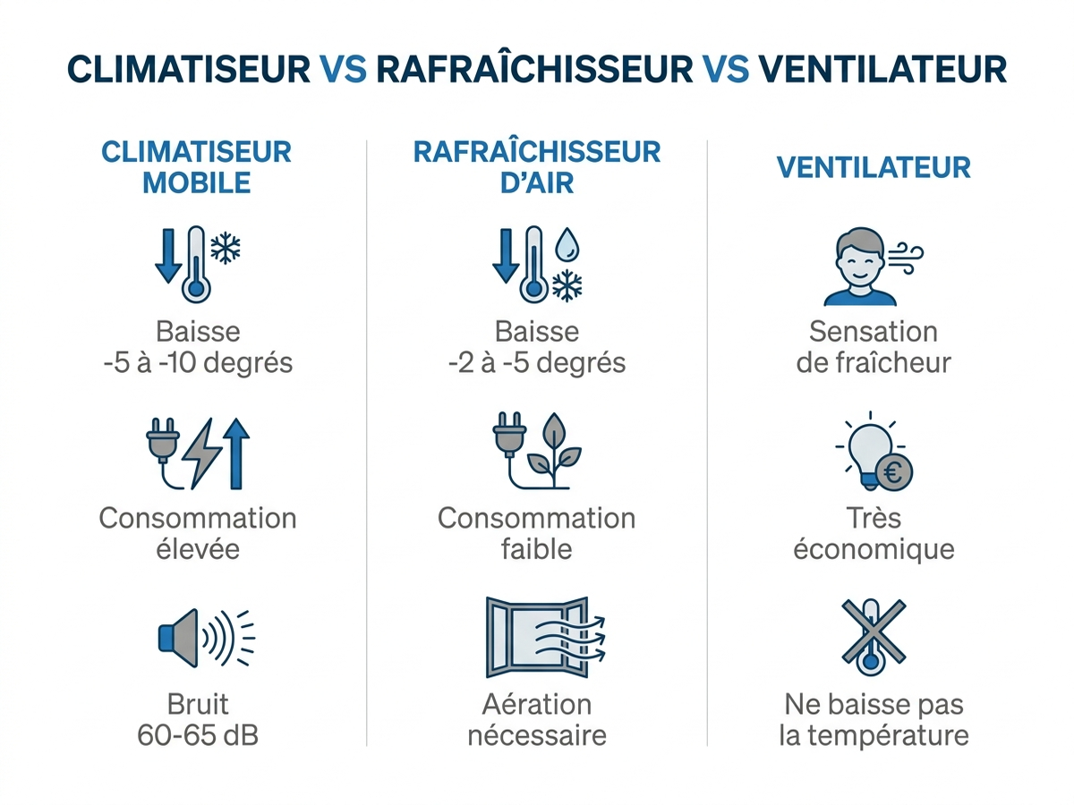 Comparatif climatiseur mobile, rafraîchisseur d'air et ventilateur