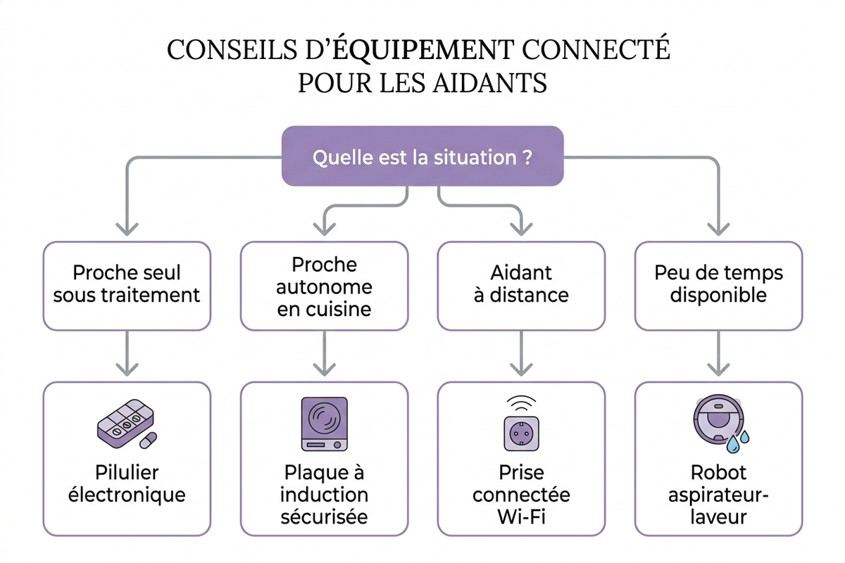Arbre de décision pour choisir l'appareil adapté selon la situation de l'aidant et du proche