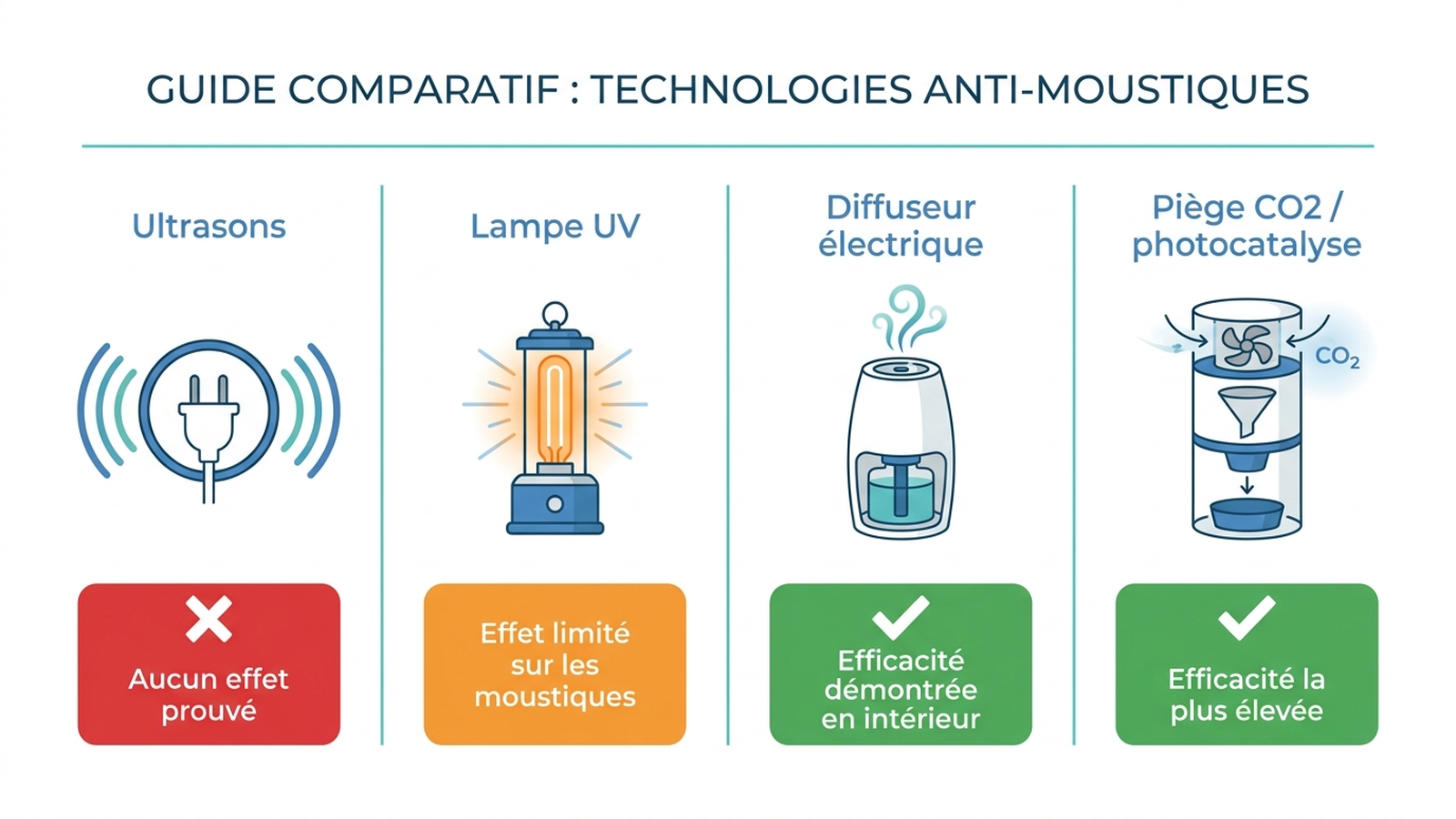 Guide comparatif des quatre technologies anti-moustiques électriques avec verdict d'efficacité