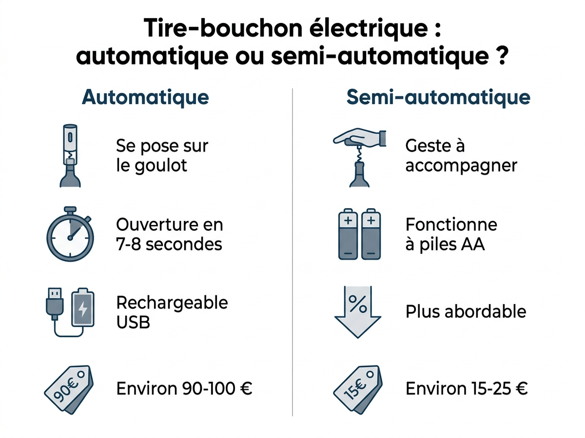 Comparatif tire-bouchon électrique automatique vs semi-automatique
