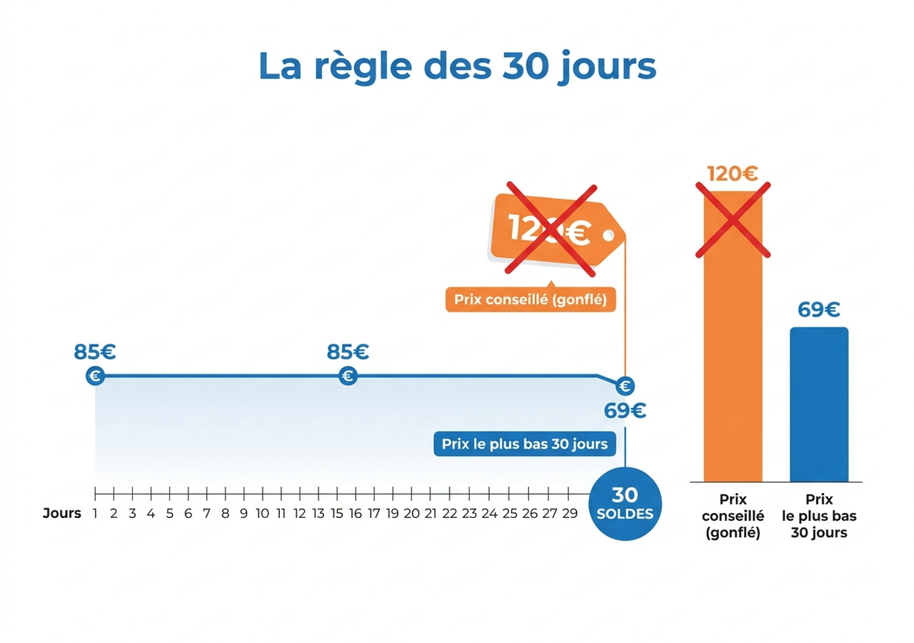 La règle des 30 jours : prix conseillé gonflé contre prix le plus bas réel