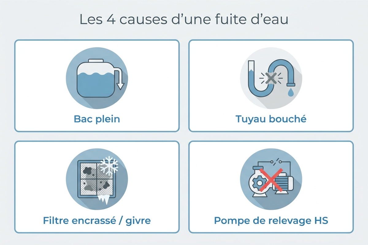 Comparatif des 4 causes de fuite d'eau : fréquence, symptôme et gravité