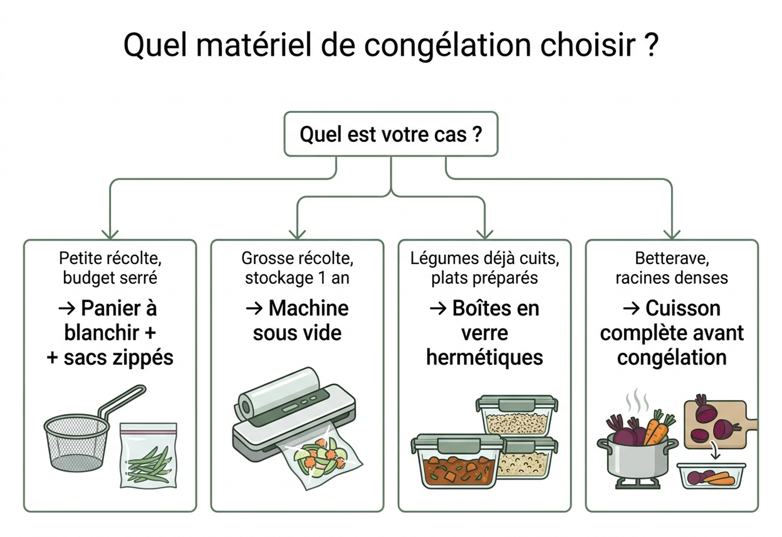 Arbre de décision pour choisir son matériel de congélation selon le budget et l'objectif