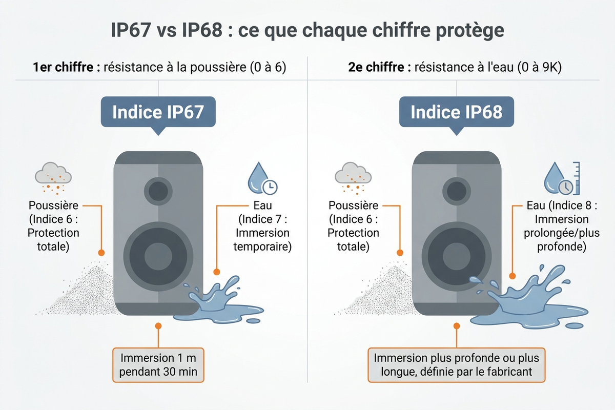 Comparatif technique IP67 vs IP68 : ce que chaque chiffre protège réellement