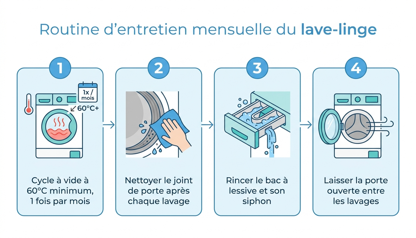 Infographie : routine d'entretien mensuelle du lave-linge