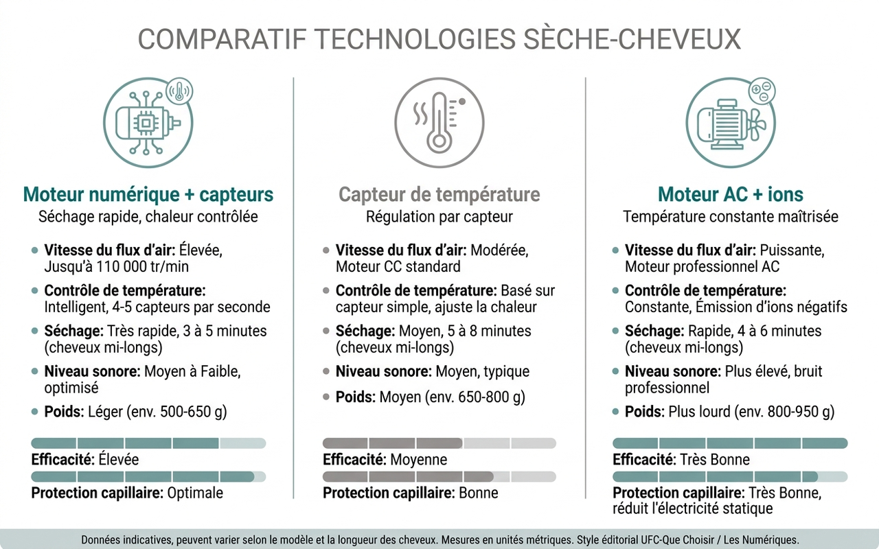 Trois approches technologiques des sèche-cheveux comparées