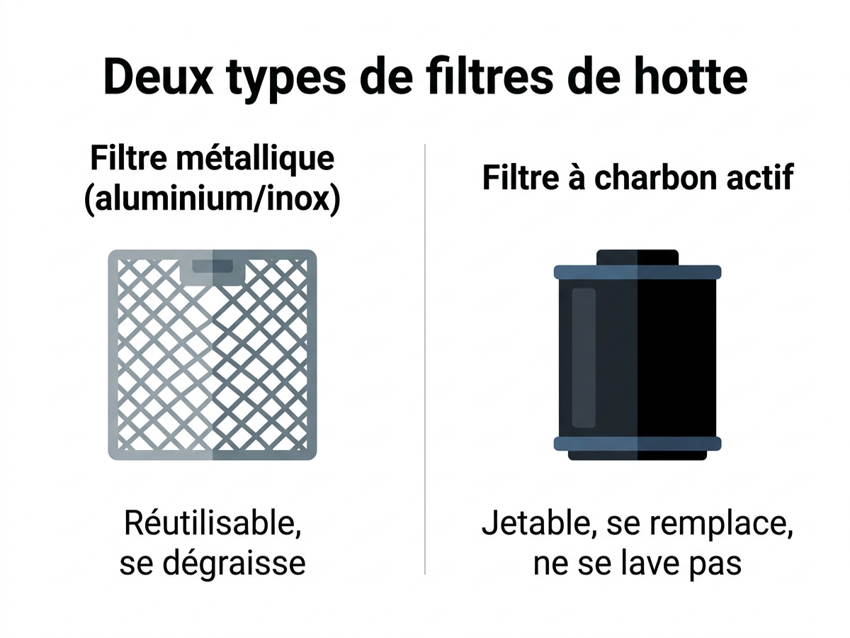 Infographie comparant filtre métallique réutilisable et filtre charbon actif jetable
